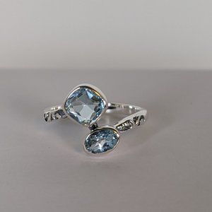 Blue Topaz Double Stone Sterling Silver Ring NWOT